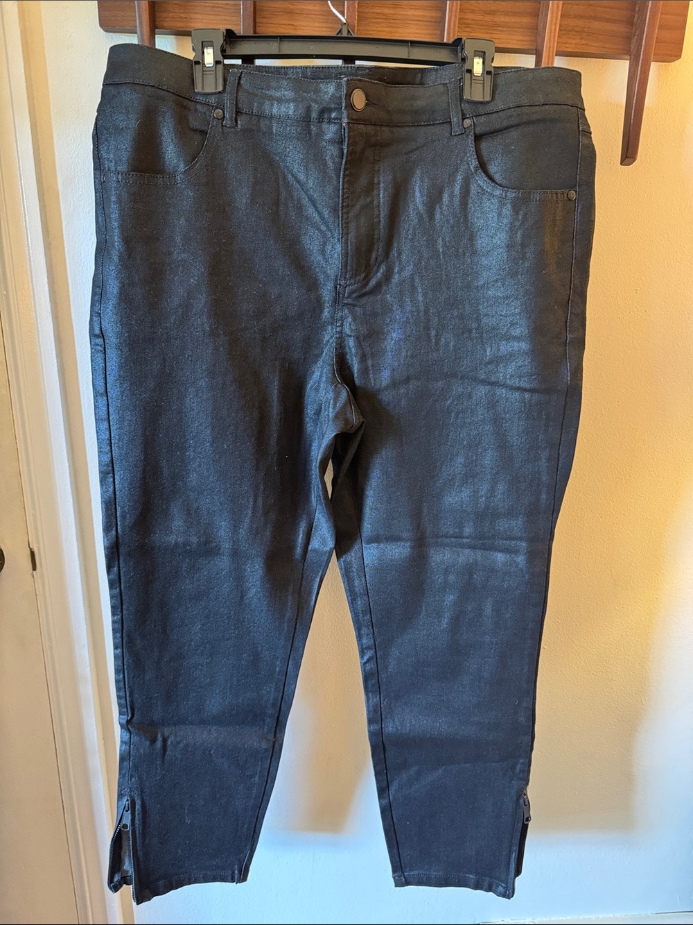 Universal Standard Seine Distressed Black Coated Ankle Skinny Jeans
